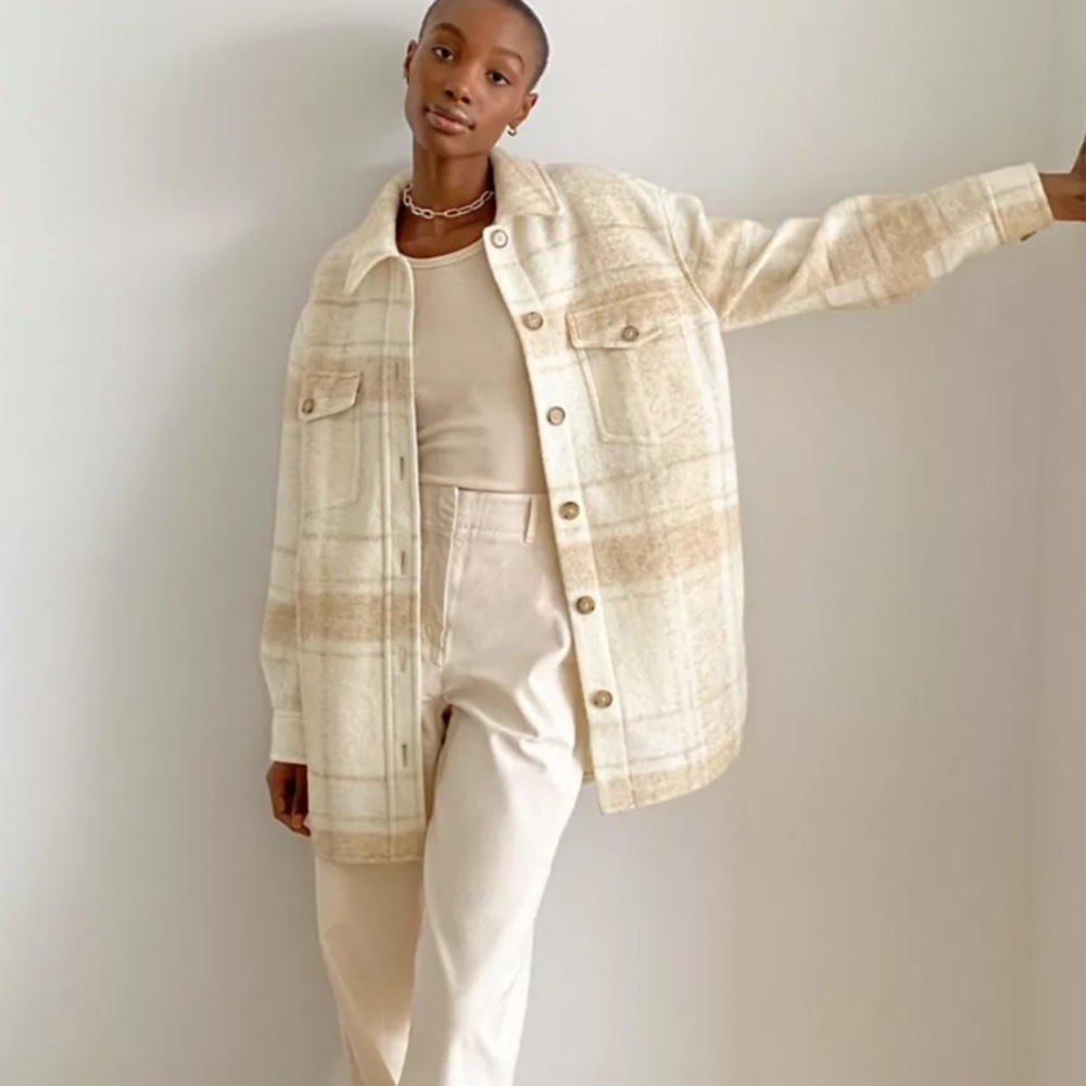 Wilfred Cream Plaid Shacket Jacket